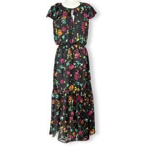ECI Black Floral Y2K Ruffle Vintage Fairy Tiered Moody Maxi Dress Whimsigoth M